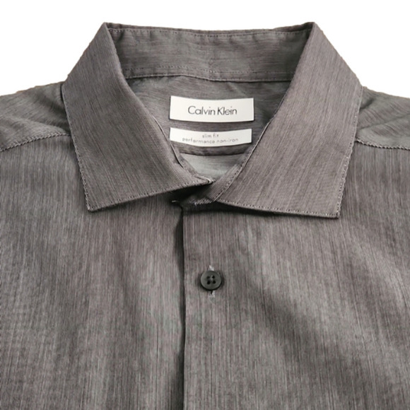CALVIN Klein Non-Iron Gray Button-Up Dress Shirt - Picture 2 of 8